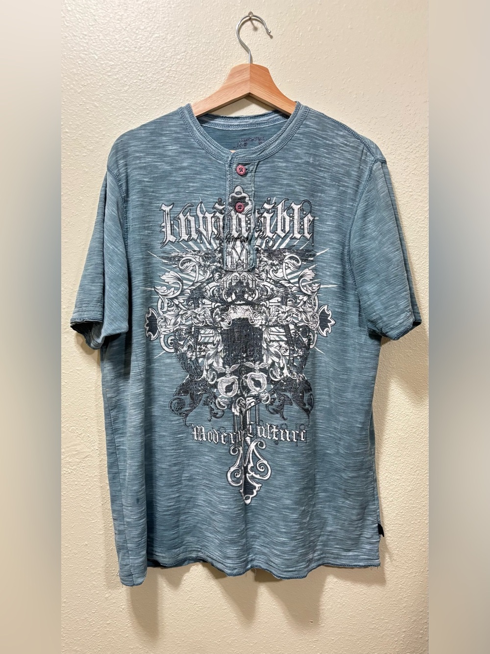 Modern culture Blue Graphic Henley T-Shirt